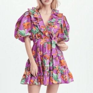 Love The Label Remy Dress Topanga Raspberry Floral Wrap Ruffle Mini dress